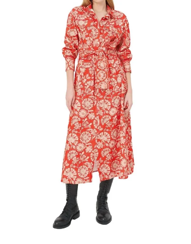 Imeless Style Keller Organic Cotton Maxi Dress In Zoe Red Parisian Effortless Chic Style