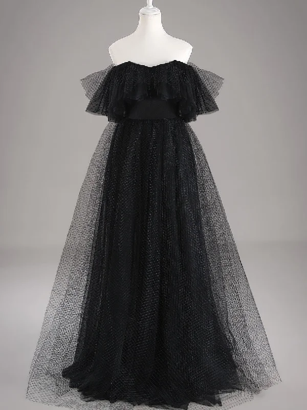 Step Ahead, Lead The Trend Unique Black Wedding Dresses Mesh Tulle Sleeve flutter Gowns Sleek Design