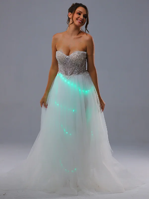 Laid-Back Fashion Offers Strapless Sweetheart Wedding Dress A Line Tulle Light Up Today Only