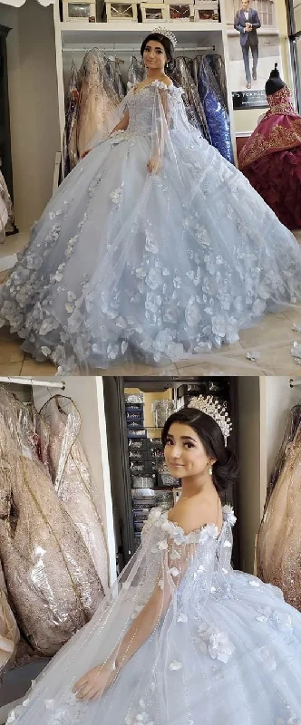 Crazy Price Slashing prom dress Light Blue Quinceanera Dress 2021 Off Shoulder Flowers Sequins Beads Puffy Party Princess Sweet 16 Gown   cg17636 Rustic Countryside Charm Look