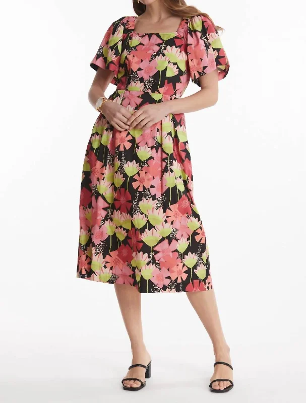 Contemporary Chic Promotions Brit Abstract Floral Tie Back Dress In Multi Feminine Elegance