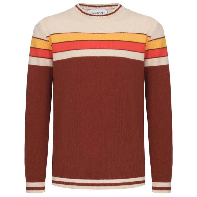 Valentine's Special Men's Rainbow Chest Lines Long Sleeve Brown Sweater Lightweight Fabric