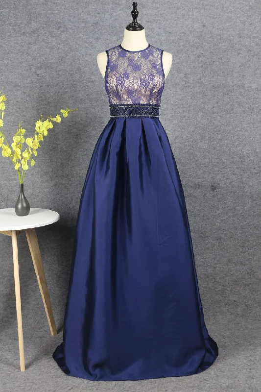 Glamorous Fashion Offers Modest A Line Lace Satin Beading Zipper Back Long Prom Dresses Y0382 Dreamy Draping