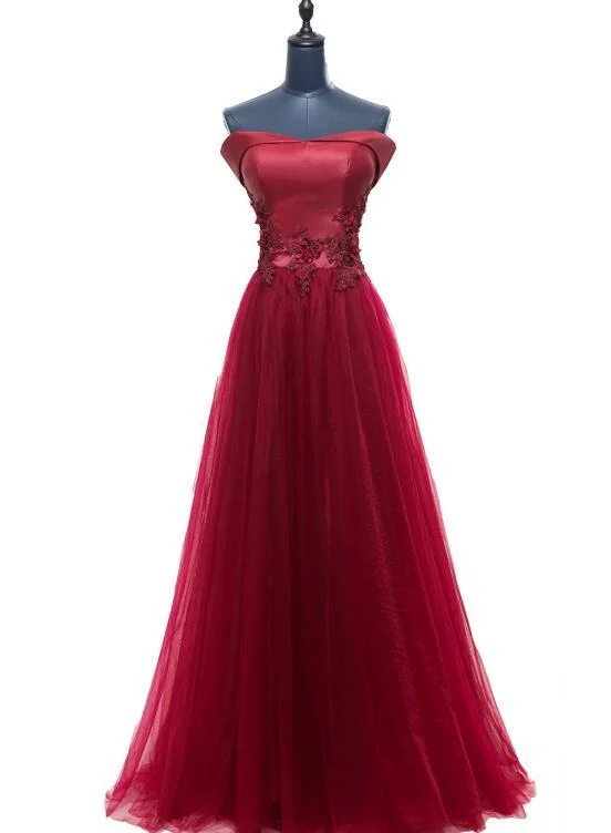 Step Ahead, Lead The Trend Fashionable Dark Red Off Shoulder Style Long Prom Dress, A-Line Evening Gown   cg11850 Discounts On Casual Weekend Styles