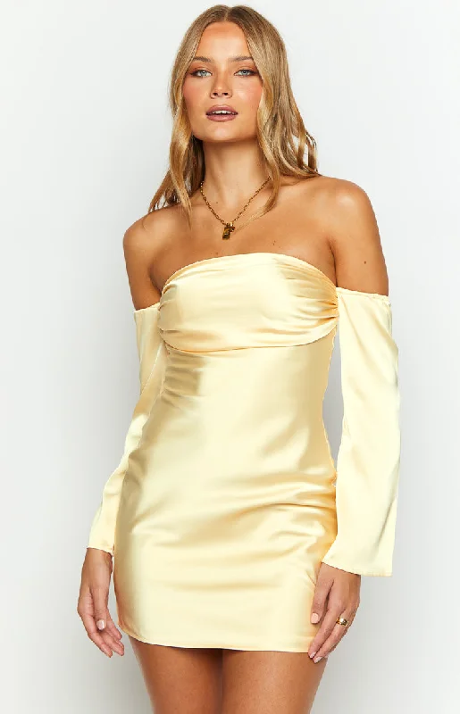 Crazy Price Slashing Lita Yellow Satin Mini Dress Romantic Flair