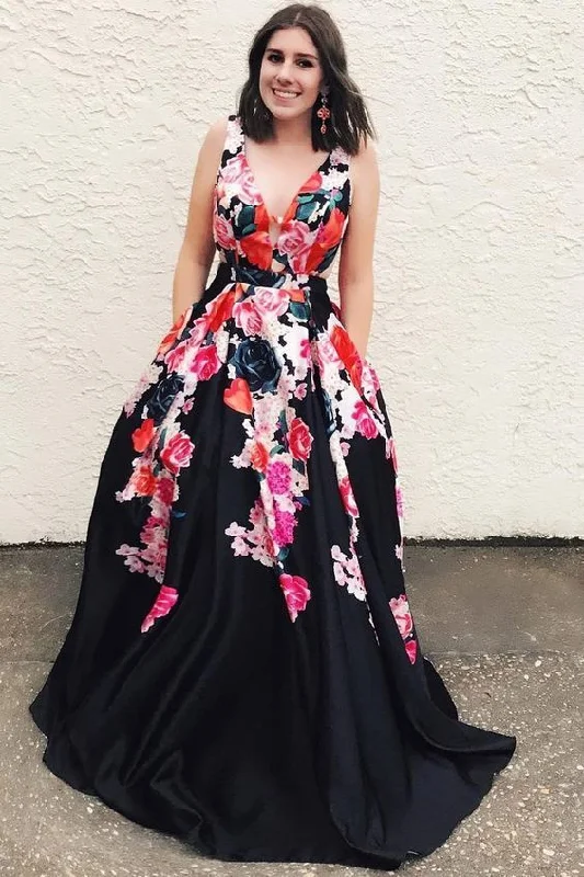 Chic Style, Always In Vogue A Line Black V Neck Appliques Prom Dresses, Long Cheap Prom Gown    cg17065 Urban Sophistication