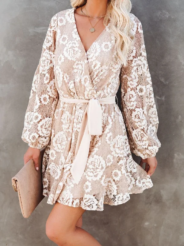 The Good Stuff Long Sleeve Lace Printed Bohemian Ruffle Dress Contemporary Chic