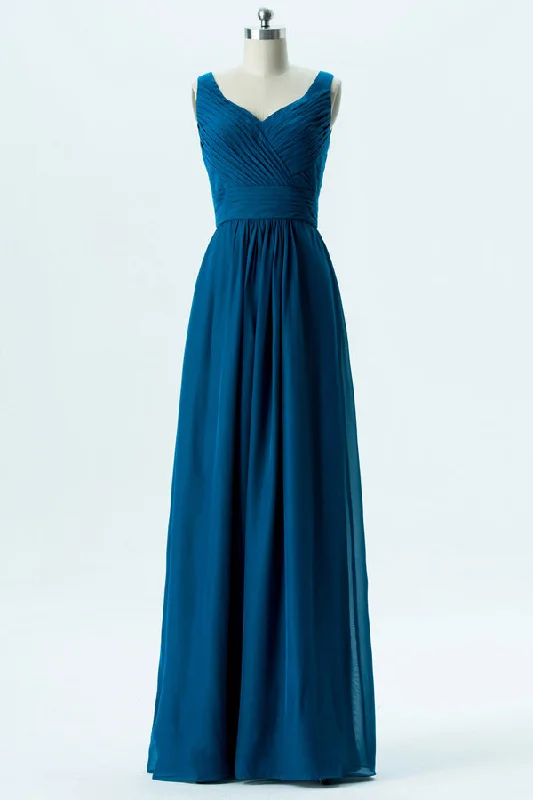 Additional Time-Limited Offers Teal Chiffon V-Neck Banded Waist Bridesmaid Dress Bold Silhouette