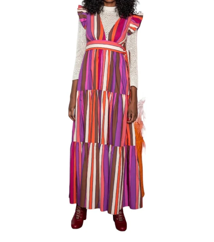 Massive Savings Mila Flutter Sleeves Maxi Dress In Multi Color Vintage Elegance