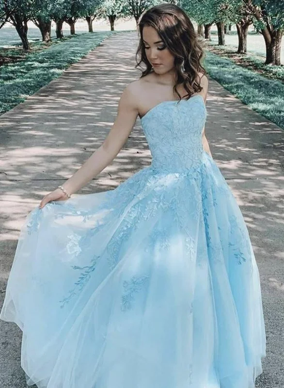 Limited Stock Blue lace strapless prom dress formal gown   cg11892 Casual Elegance