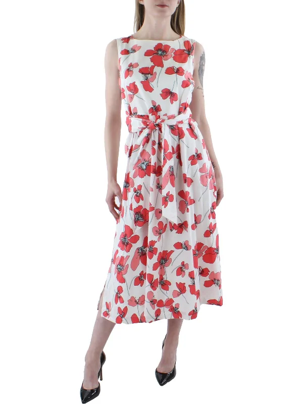 Chic & Modern Sales Womens Floral Belted Midi Dress Modern Romance