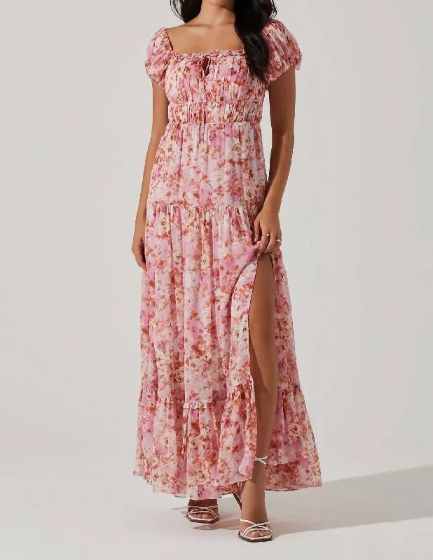 Style Revolution Roseline Off Shoulder Maxi Dress In Pink/orange Buy More, Save More