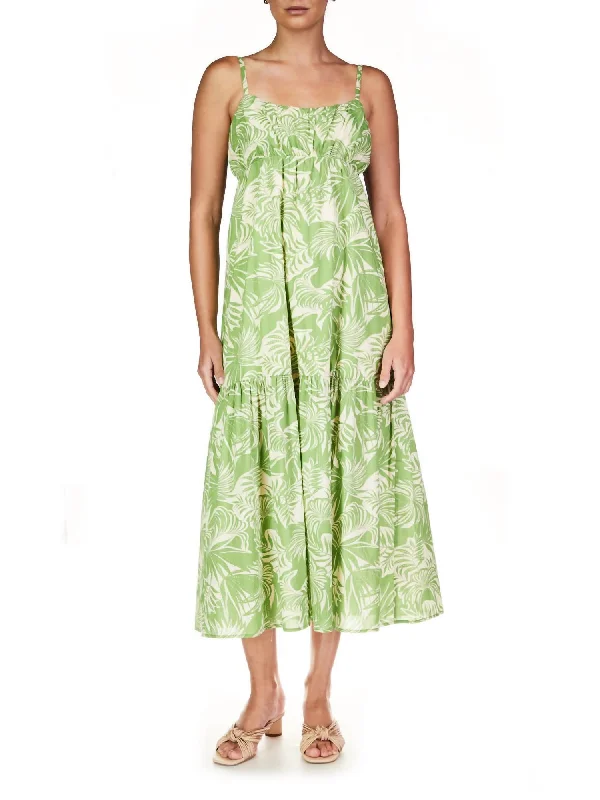 Spring Fashion Dropped Seam Maxi Dress In Cool Palm Fashion-Forward Style