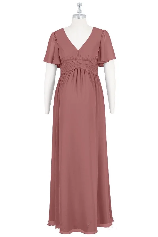 Stay Ahead In Style Rusty Rose V-Neck Short Sleeve Maternity Bridesmaid Dress Elegant Contour