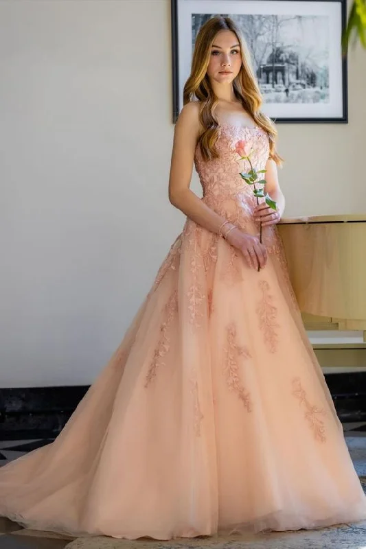 Trendy Fashion Sale Pink Lace Tulle Appliques Long Prom Gown   cg18115 Luxury Style