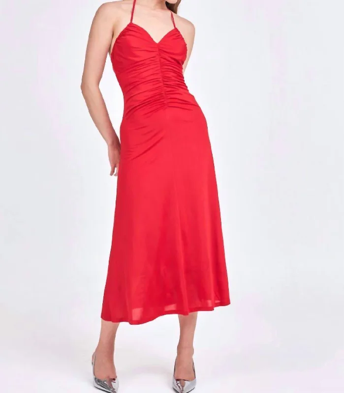 Feminine Style Promotions Sophie Halter Ruched Maxi Dress In Rouge Urban Sophistication