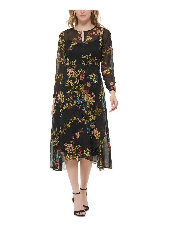 Avant-Garde Style Promotions Petites Zelda Womens Floral Calf Midi Dress Graceful Cut