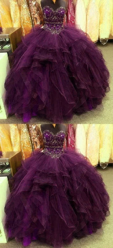 Popular Collection Grape Quinceanera Dresses Sweetheart Beaded Corset Ruffles Ball Gown For Sweet 16 Prom Dress   cg18252 Today Only