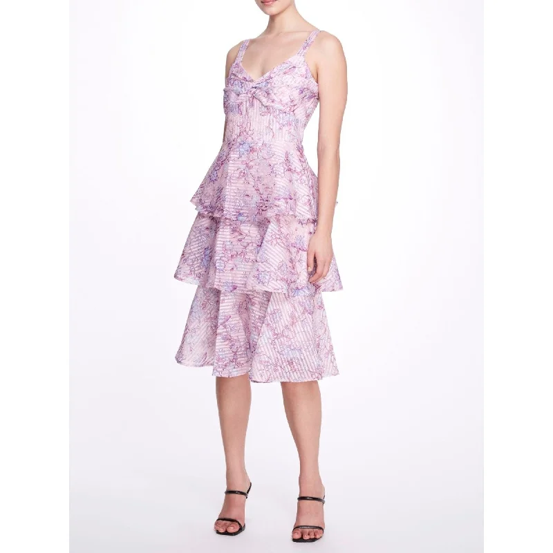 Unbeatable Deals Sleeveless Floral 3-Tier Midi Dress Elegant Details