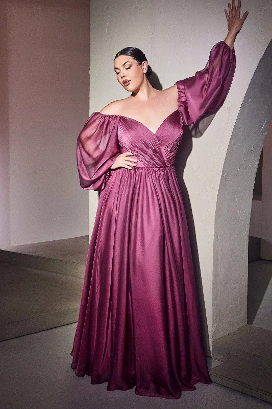 On-Trend Fashion Offers Long Sleeves Bodice A-line Chiffon Plus Size Off Shoulder Long Evening & Prom Dress CDCD243C Vintage Elegance