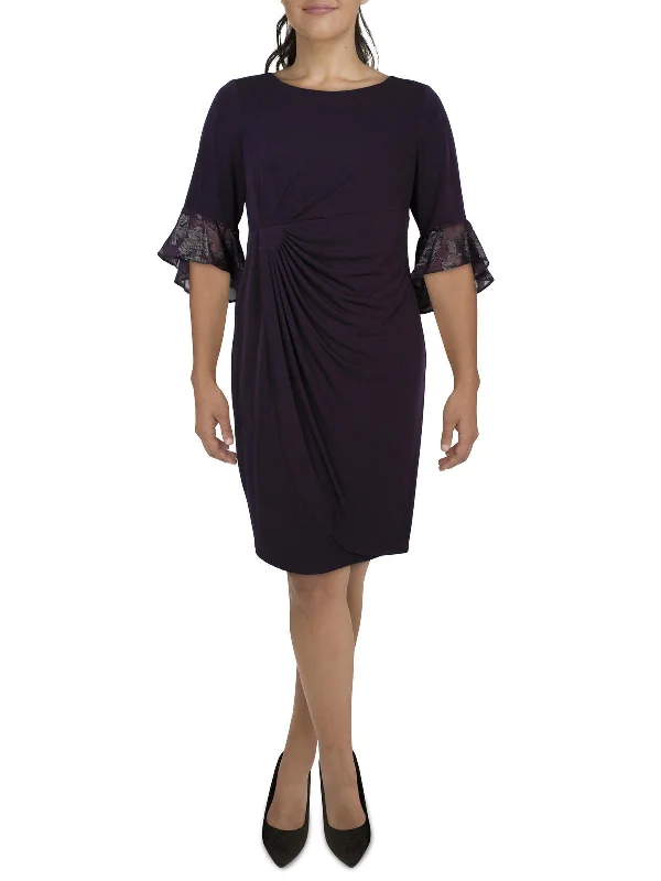 Spring Offer Plus Womens Gathered Polyester Midi Dress Elegant Ensemble