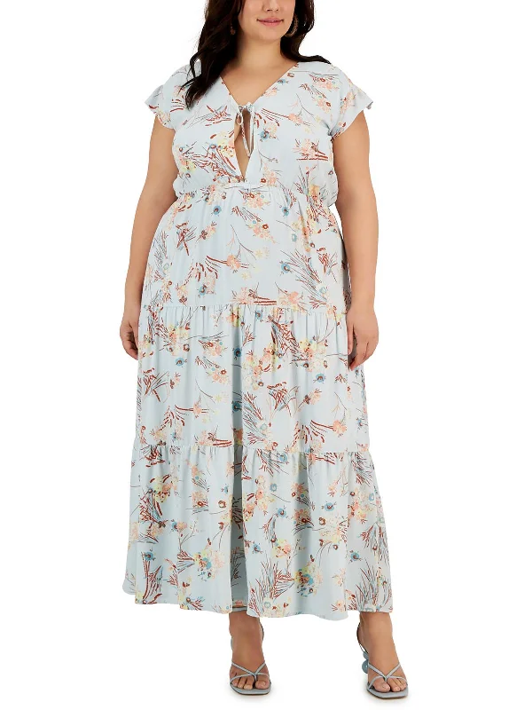 Laid-Back Fashion Offers Plus Womens Crepe Floral Maxi Dress Vintage Elegance