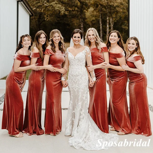 You'Ll Love Us Because Sexy Velvet Off Shoulder Mermaid Floor Length Bridesmaid Dresses, BD3368 Elegant Details