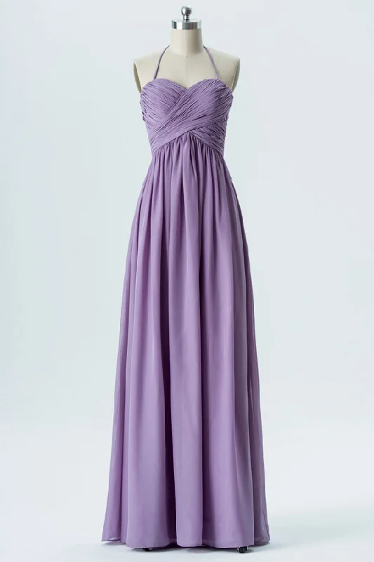 Limited Time Special Offer Lavender Chiffon Sweetheart Halter Bridesmaid Dress Romantic Detailing