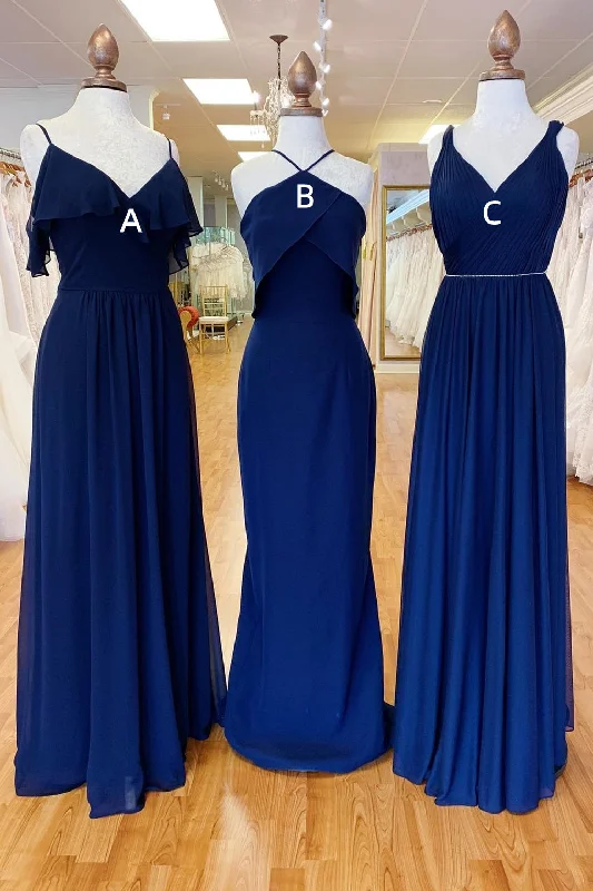 Exclusive Designer Style Deals Mismatched Navy Blue Chiffon Long Bridesmaid Dress End - Of - Month Blowout