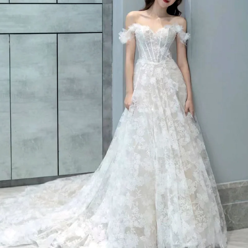 Flash Sale Starts New Arrive Off Shoulder A-line Lace Bride Wedding Dress Casual Weekend Relaxed Style