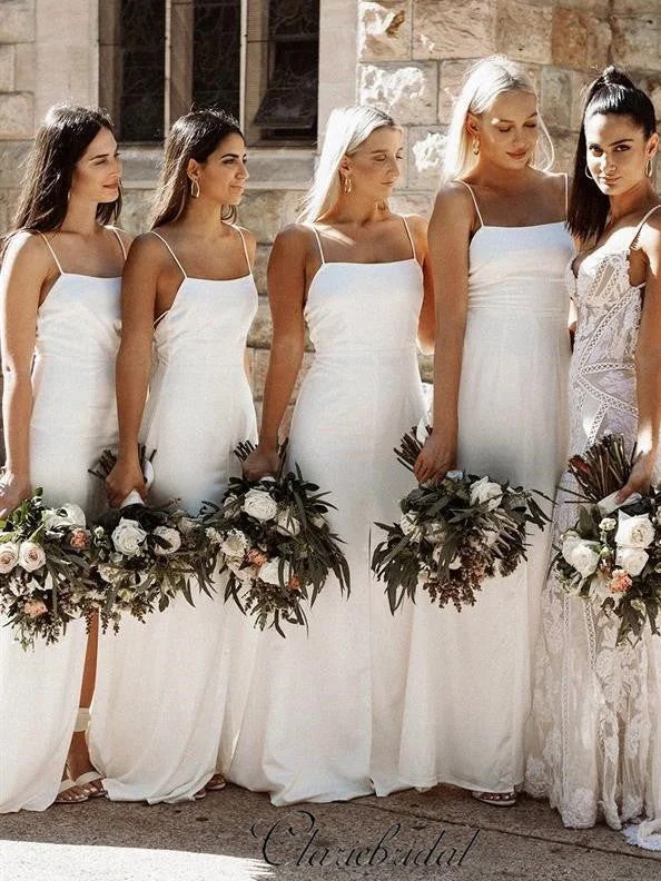 Trend Forward Threads Spaghetti Long A-line Counrty Wedding Ivory Bridesmaid Dresses Playful Elegance