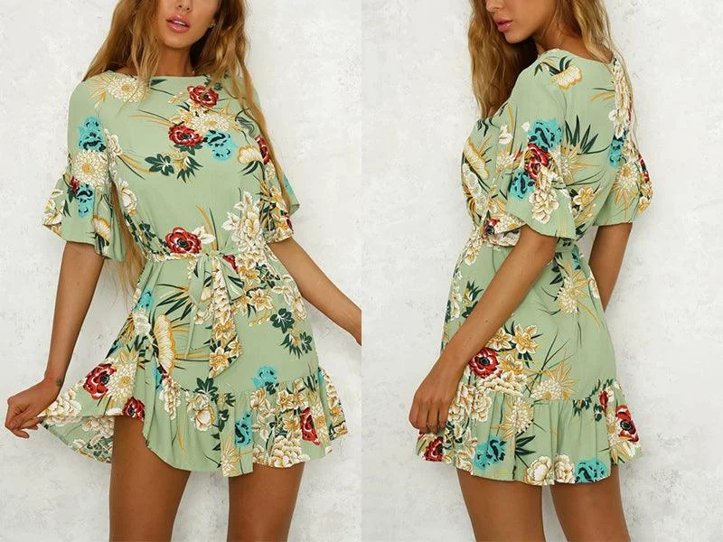 Vintage-Inspired Style Offers FLORAL RUFFLE MINI DRESS Romantic Detailing