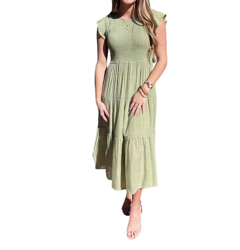 Style Redefined Tiered Smocked Bodice Maxi Dress In Light Olive Big Savings On Minimalist Office Styles