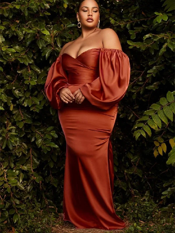 Holiday Attire Sale Off Shoulder Long Sleeves Mermaid Prom Dresses, Plus Size Prom Dresses, Long Bridesmaid Dresses, 2023 Prom Dresses Hollywood Glam Award - Show Style