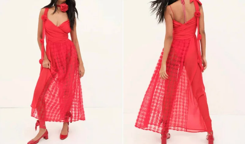 Retro Style Promotions Hannah Maxi Dress In Red Floral Grab Romantic Date - Night Styles Now