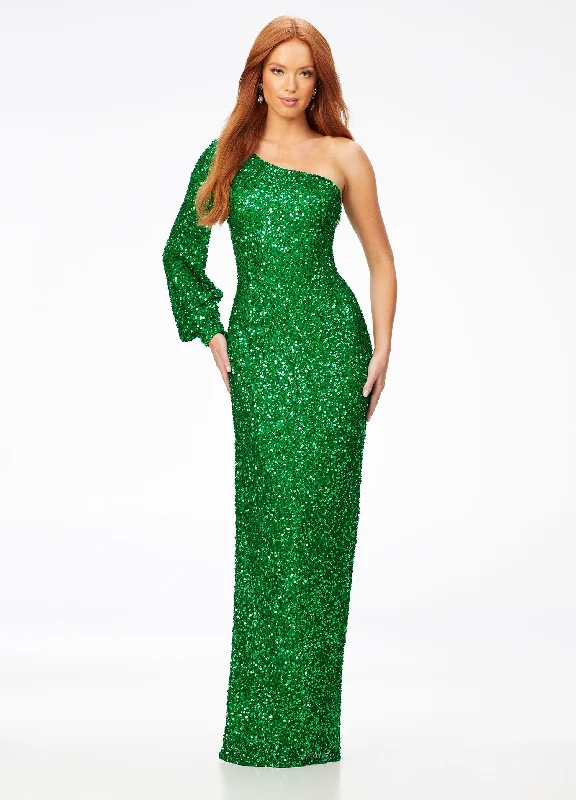 Urban Elegance Deals Ashley Lauren 11194 Size 14 Emerald One Shoulder Prom Dress Long Sleeve Sequins Back Slit Big Savings On Minimalist Office Styles