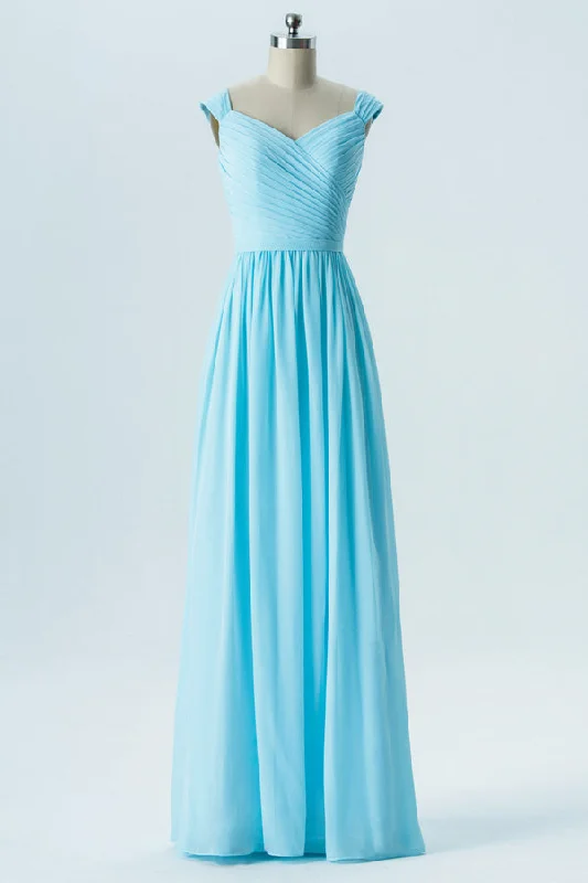 Limited Stock Light Blue V-Neck Wrap Bridesmaid Dress Soft Textures