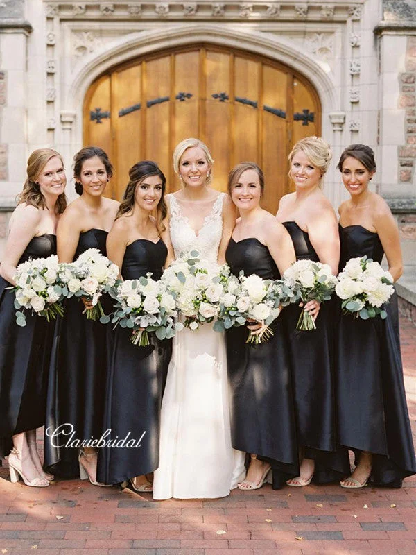 Popular Collection Strapless Black Bridesmaid Dresses, Sweetheart Wedding Guest Dresses Vintage Elegance