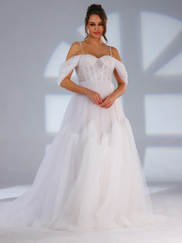 Special Offers Tiered Tulle Wedding Dress A line Off The Shoulder Light Up Chic Allure