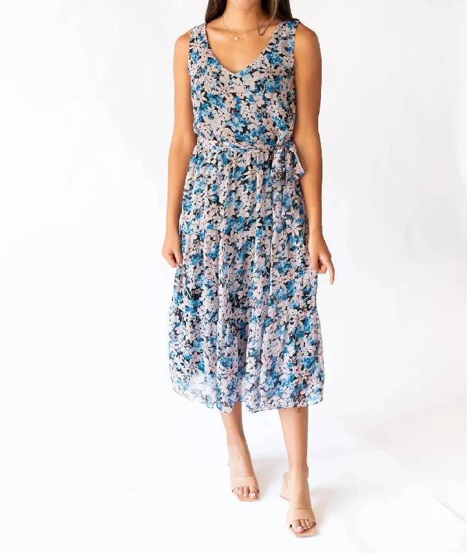 Low Price Special Alora Tiered Dress In Blue Floral Print Minimalist Office - Ready Style