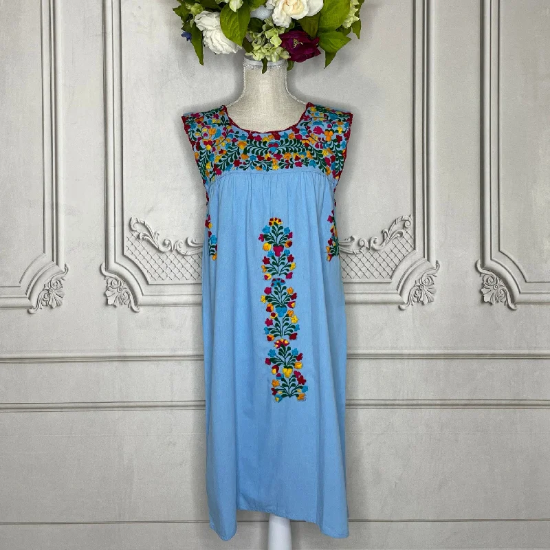 Trend Alert San Antonino Sleeveless Dress - Knee Length Cotton Embroidery Multi Vintage Retro Party Wear