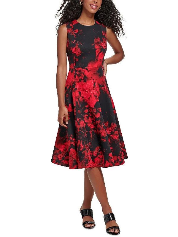 End Of Season Sale Womens Floral Midi Fit & Flare Dress Elegant Ensemble