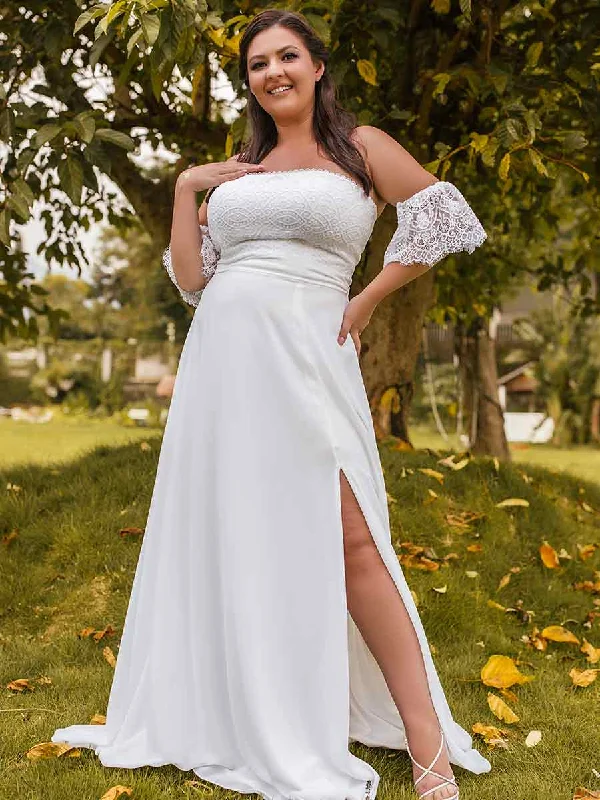 Additional Time-Limited Offers Off Shoulder Plus Size Wedding Dress Simple A-Line Hollywood Glam Award - Show Style