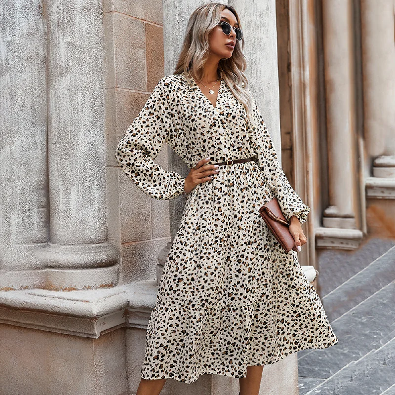 Classic Modern Offers Julia Fashion - Leopard Print Long Sleeve Dress Luxury Style