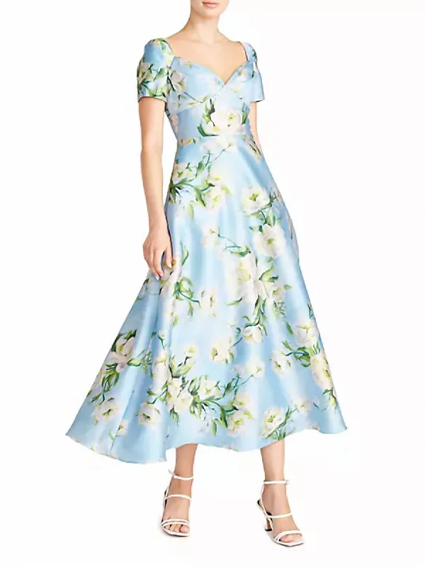 High-End Style Discounts Anisa Mikado Midi Floral Dress In Chantilly Rose Effortless Style