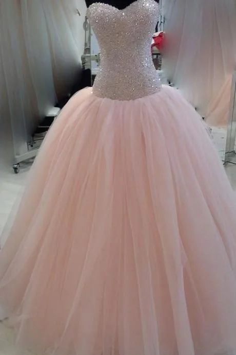 Cool Prices Modest Pink Quinceanera Dresses Sweetheart Beaded Bowknot Tulle Puffy Prom Formal Ball Gowns   cg16837 Fashion-Forward Style