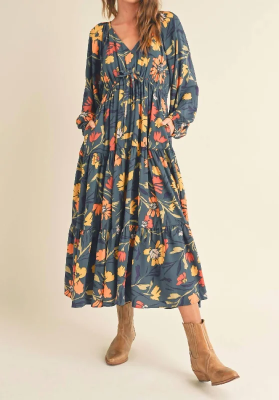 Summer Deals Floral Tiered Midi Dress In Multicolor Sleek Design