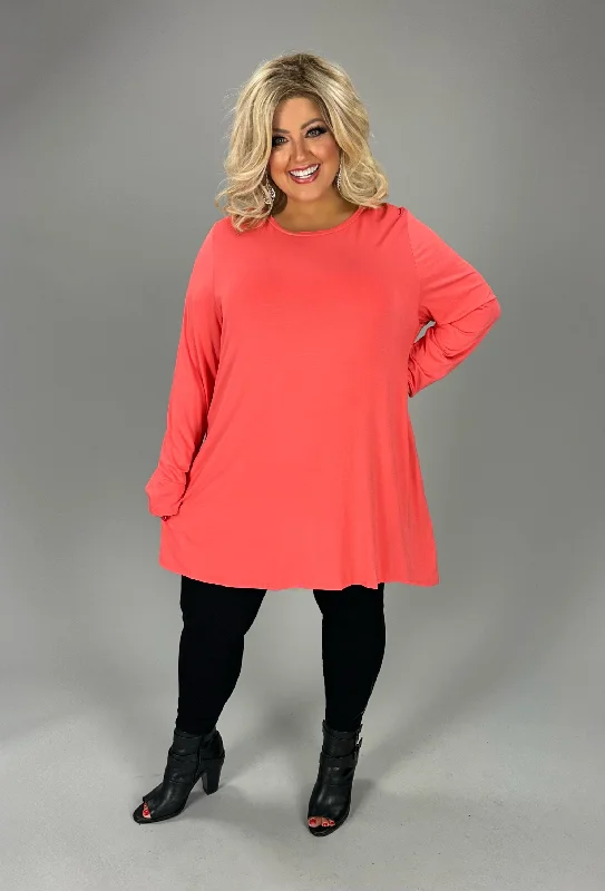 Chic Style, Always In Vogue 87 SLS {Free Your Minds} Coral Long Sleeve Tunic PLUS SIZE 1X 2X 3X Vibrant Prints