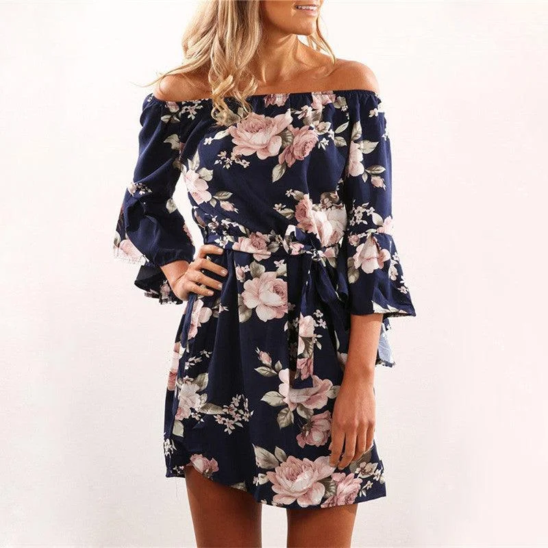 Stylish Deals NAVY FLORAL RUFFLE MINI Flowy Fabric