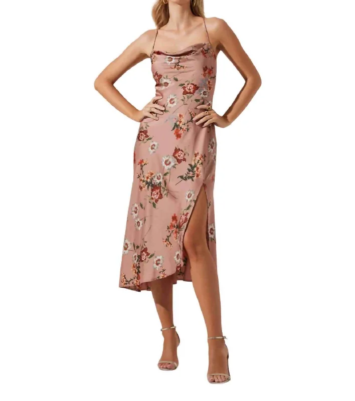 Gift Ideas Gaia Floral Midi Dress In Dark Blush Floral Refined Look